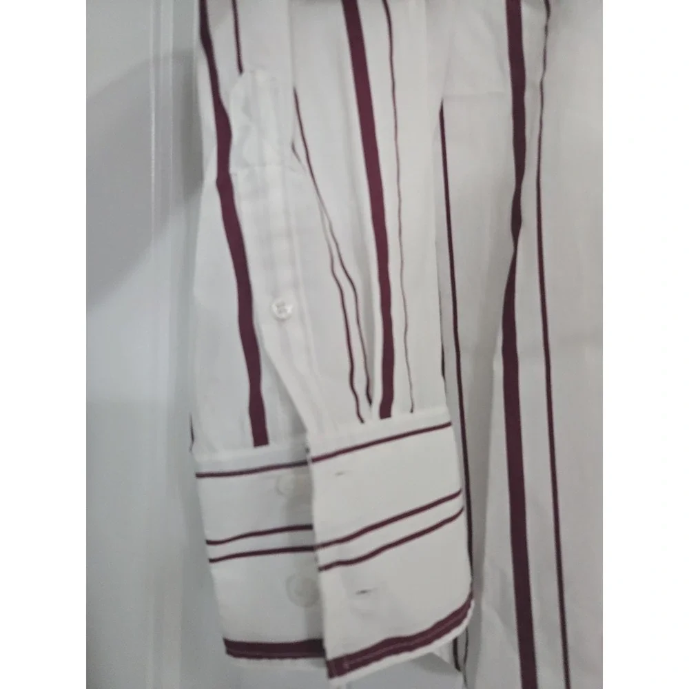 Zara Striped Button Down Relaxed Fit 100% Cotton Burgundy White Size M NWOT - Picture 4 of 9